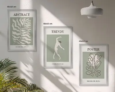 Keretezett kép szett hálószobába Matisse zöld növényi mintákkal