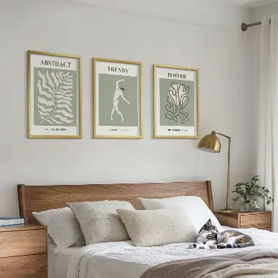 Keretezett kép szett hálószobába Matisse zöld növényi mintákkal