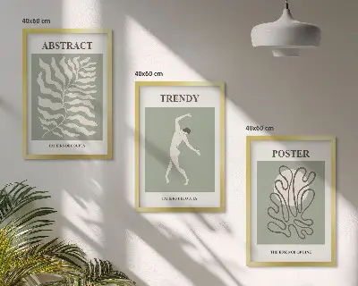 Keretezett kép szett hálószobába Matisse zöld növényi mintákkal