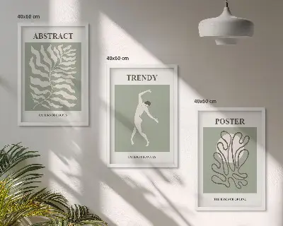 Keretezett kép szett hálószobába Matisse zöld növényi mintákkal