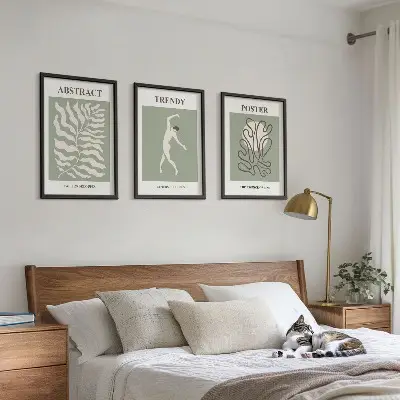 Keretezett kép szett hálószobába Matisse zöld növényi mintákkal
