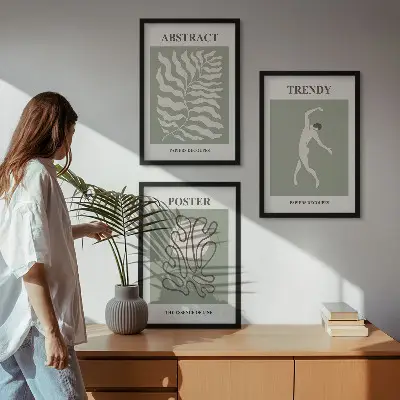 Keretezett kép szett hálószobába Matisse zöld növényi mintákkal