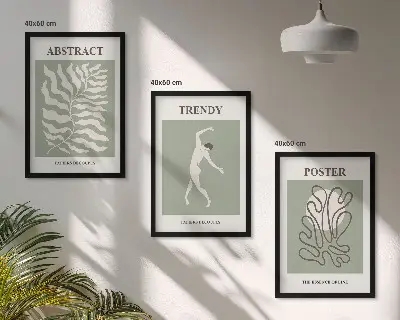 Keretezett kép szett hálószobába Matisse zöld növényi mintákkal