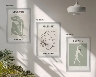 Keretezett képszett hálószobába stílusos minimalista karakterekkel
