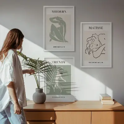 Keretezett képszett hálószobába stílusos minimalista karakterekkel