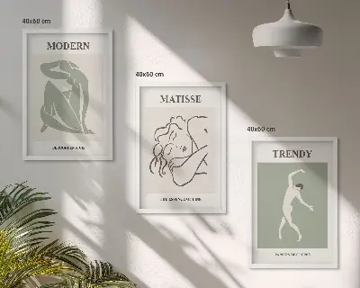 Keretezett képszett hálószobába stílusos minimalista karakterekkel