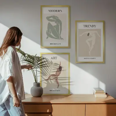 Keretezett képszett hálószobába stílusos minimalista karakterekkel