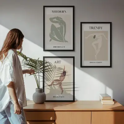 Keretezett képszett hálószobába stílusos minimalista karakterekkel