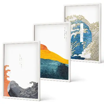 Japán hullám mintás keretezett képszett hálószobába grafikai stílusú falikép válogatás