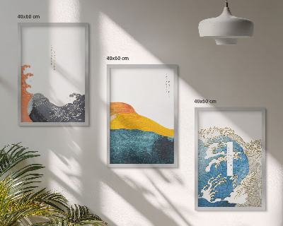 Keretezett kép szett hálószobába A japán grafikai stílus hullámai