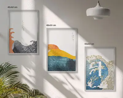 Japán hullám mintás keretezett képszett hálószobába grafikai stílusú falikép válogatás