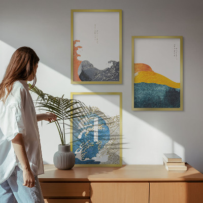 Keretezett kép szett hálószobába A japán grafikai stílus hullámai