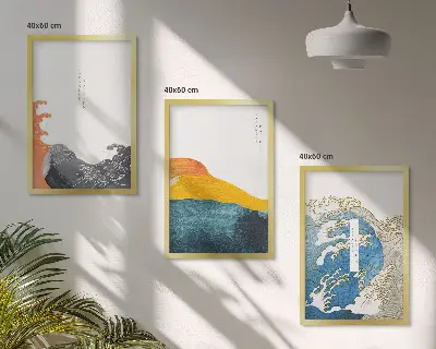 Japán hullám mintás keretezett képszett hálószobába grafikai stílusú falikép válogatás