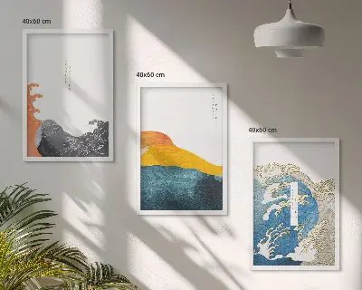 Japán hullám mintás keretezett képszett hálószobába grafikai stílusú falikép válogatás