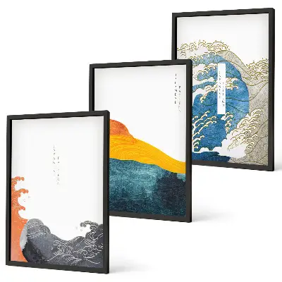 Japán hullám mintás keretezett képszett hálószobába grafikai stílusú falikép válogatás