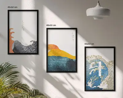 Japán hullám mintás keretezett képszett hálószobába grafikai stílusú falikép válogatás