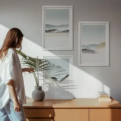 Fali dekorációs képkészlet minimalista pasztell hegyek mintával