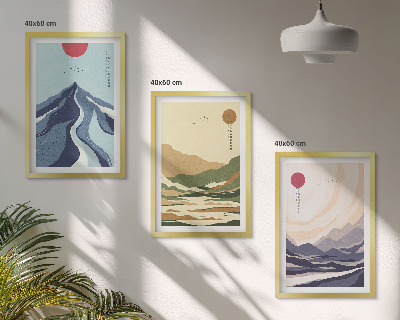 Keretezett kép szett hálószobába Pasztell hegyek japán stílusban