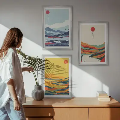 Színes hegyek és folyó absztrakt falikép készlet 