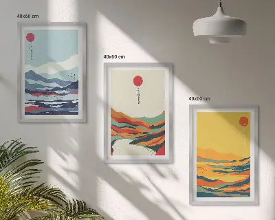 Színes hegyek és folyó absztrakt falikép készlet 