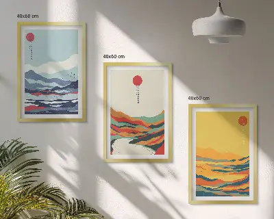 Színes hegyek és folyó absztrakt falikép készlet 