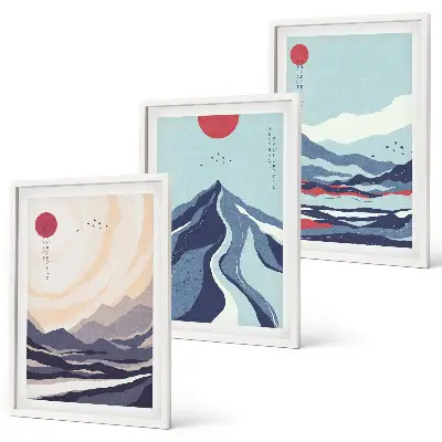 Absztrakt japán hegyek falikép szett keretezett változat hálószobába