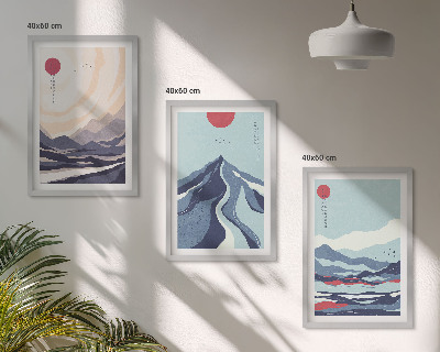 Keretezett kép szett hálószobába Absztrakt japán hegyek