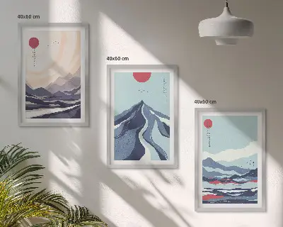 Absztrakt japán hegyek falikép szett keretezett változat hálószobába