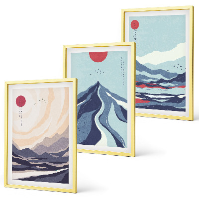 Keretezett kép szett hálószobába Absztrakt japán hegyek