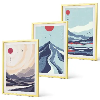 Absztrakt japán hegyek falikép szett keretezett változat hálószobába