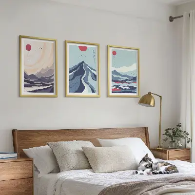Absztrakt japán hegyek falikép szett keretezett változat hálószobába
