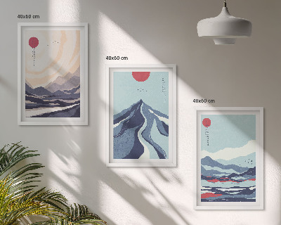 Keretezett kép szett hálószobába Absztrakt japán hegyek