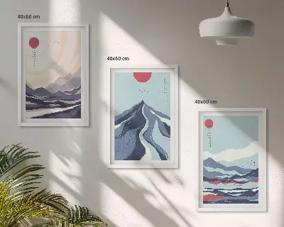Absztrakt japán hegyek falikép szett keretezett változat hálószobába