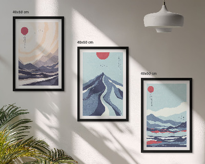 Keretezett kép szett hálószobába Absztrakt japán hegyek