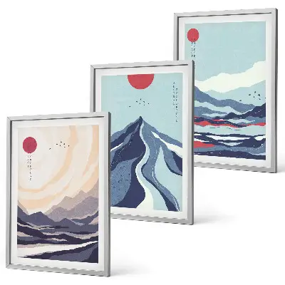 Absztrakt japán hegyek falikép szett keretezett változat hálószobába