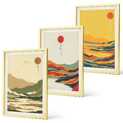 Fali dekorációs képszett japandi stílusú, színes hegyvidéki mintákkal