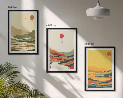 Fali dekorációs képszett japandi stílusú, színes hegyvidéki mintákkal
