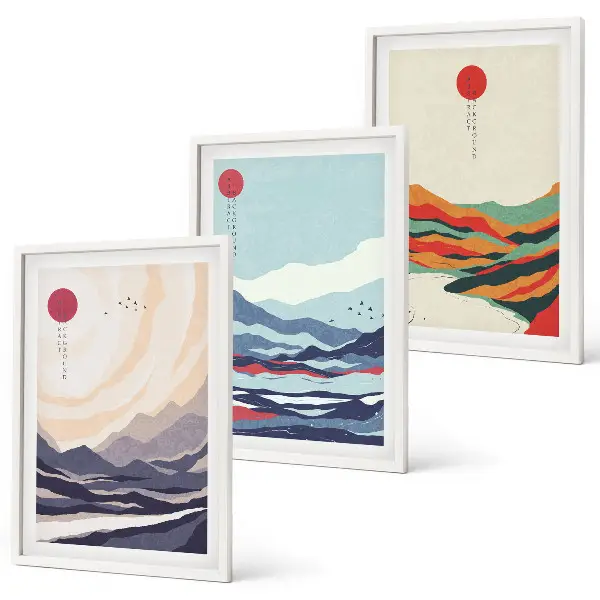 Japán hegyi absztrakciók keretezett képszett hálószobai dekoráció