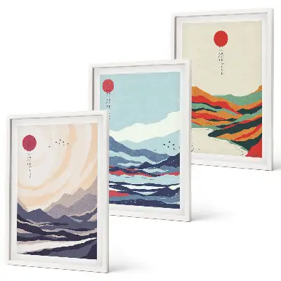 Japán hegyi absztrakciók keretezett képszett hálószobai dekoráció