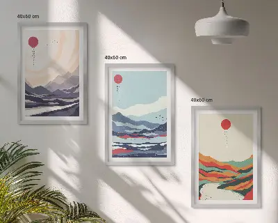 Japán hegyi absztrakciók keretezett képszett hálószobai dekoráció