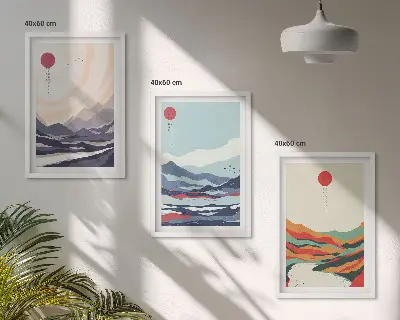 Japán hegyi absztrakciók keretezett képszett hálószobai dekoráció