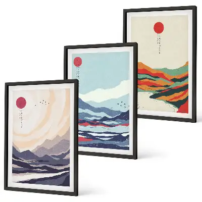Japán hegyi absztrakciók keretezett képszett hálószobai dekoráció