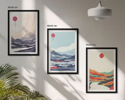 Japán hegyi absztrakciók keretezett képszett hálószobai dekoráció