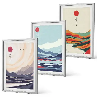 Japán hegyi absztrakciók keretezett képszett hálószobai dekoráció