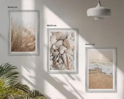 Fali dekorációs képszett strandmotívumok, kagylók és hullámok mintával