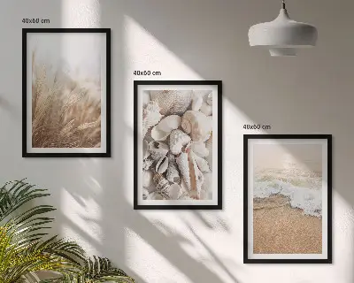 Fali dekorációs képszett strandmotívumok, kagylók és hullámok mintával