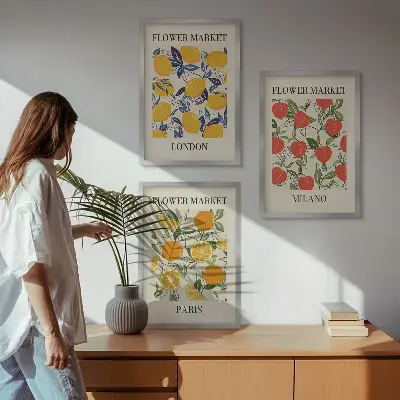 Virágmintás poszter szett keretezett képek hálószobai dekorációhoz