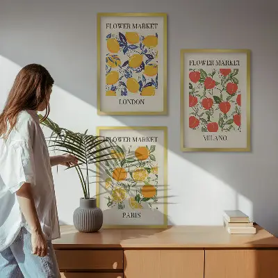 Virágmintás poszter szett keretezett képek hálószobai dekorációhoz