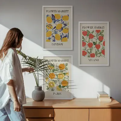 Virágmintás poszter szett keretezett képek hálószobai dekorációhoz