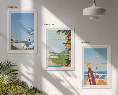 Keretezett képszett hálószobába amalfi, positano és capri mintával